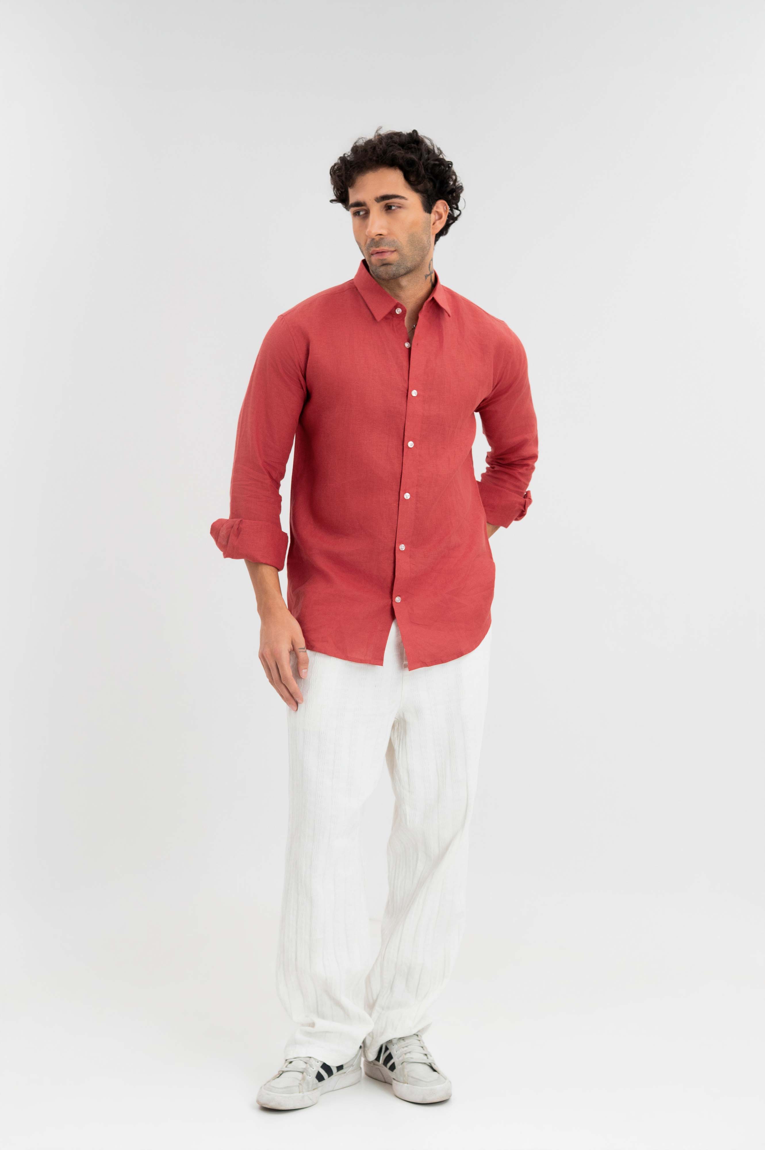 Rust Red - 100% Pure Linen Shirt