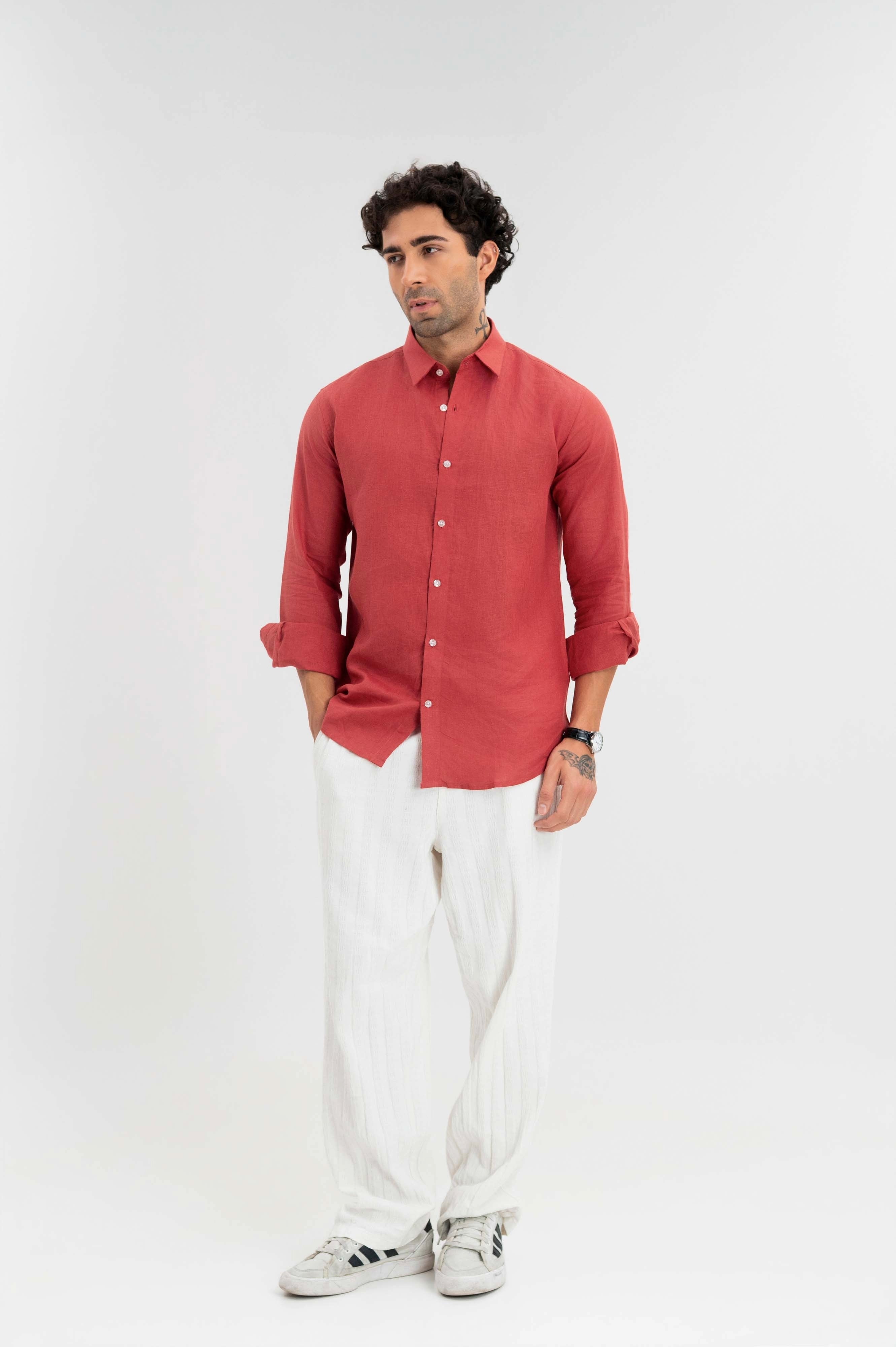 Rust Red - 100% Pure Linen Shirt