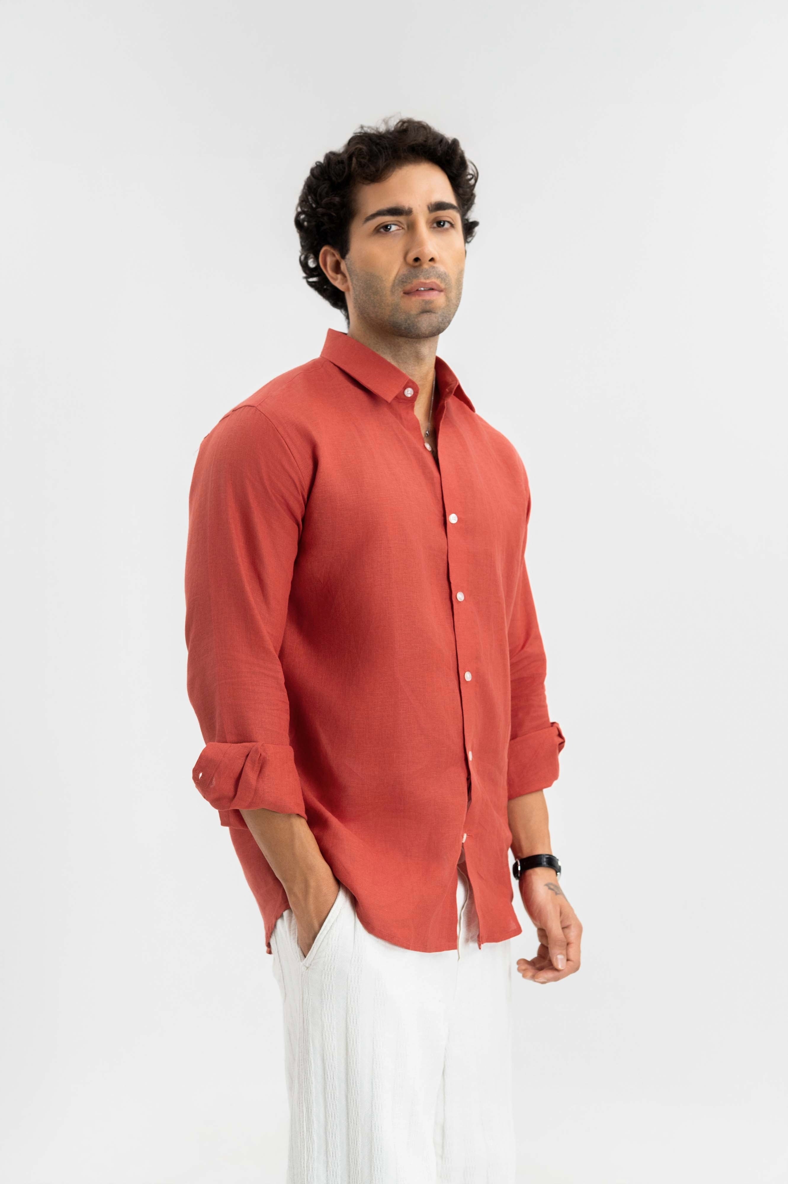 Rust Red - 100% Pure Linen Shirt