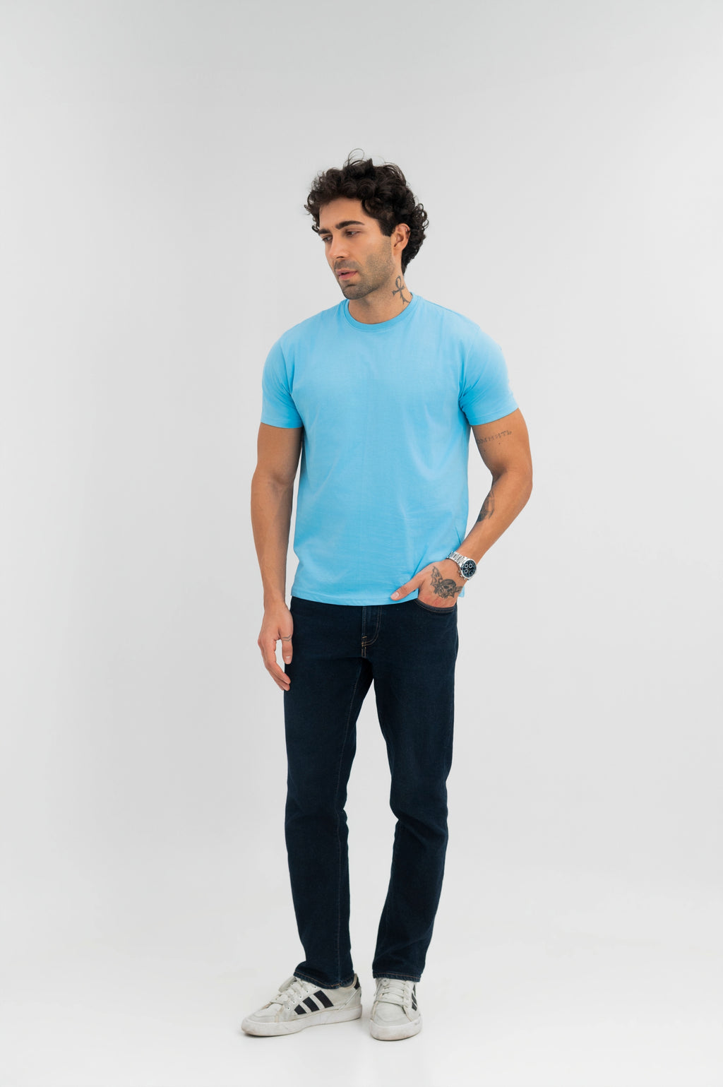Sky Blue - Pure Cotton Round Neck Tshirt
