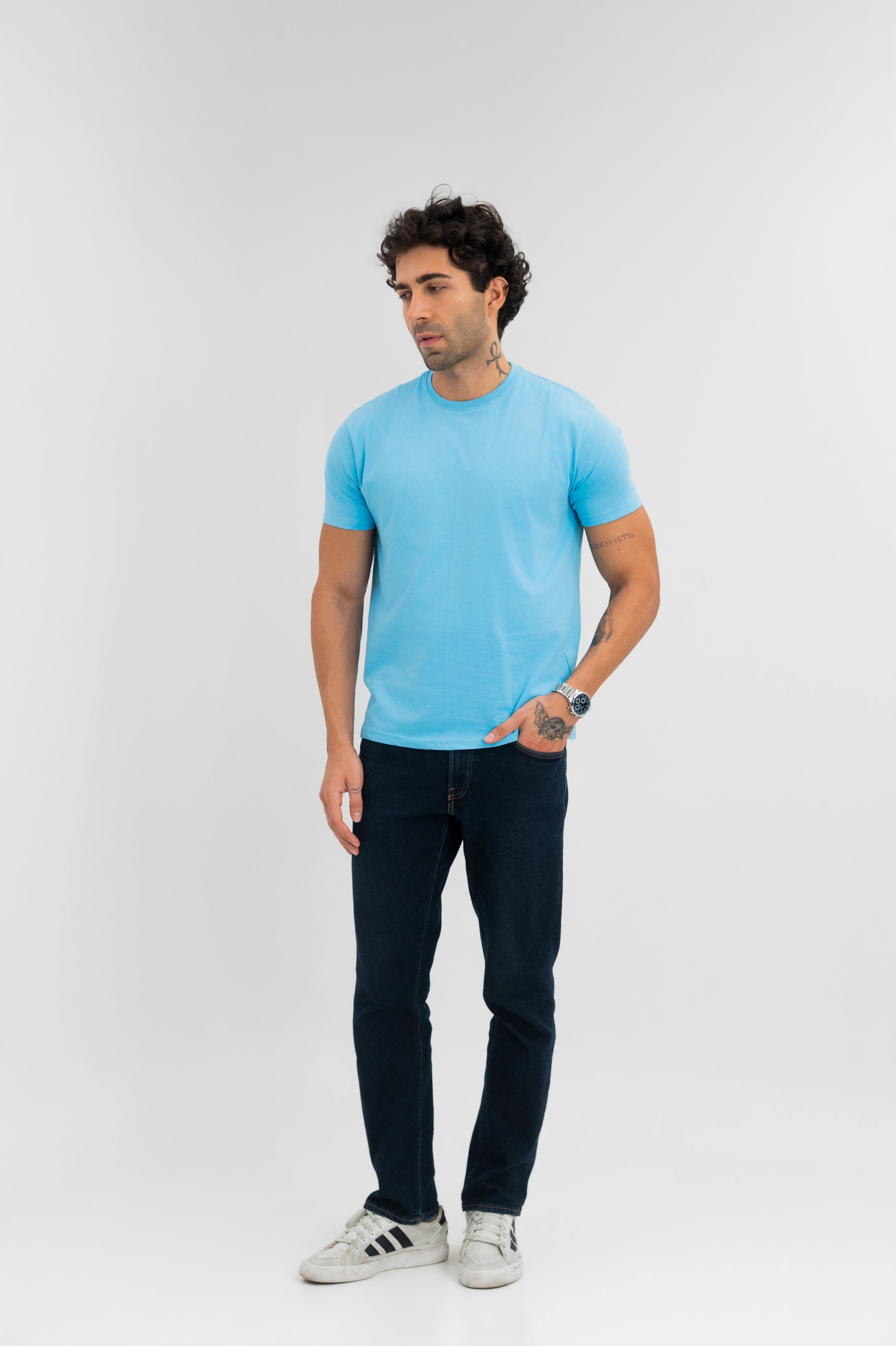 Sky Blue - Pure Cotton Round Neck Tshirt
