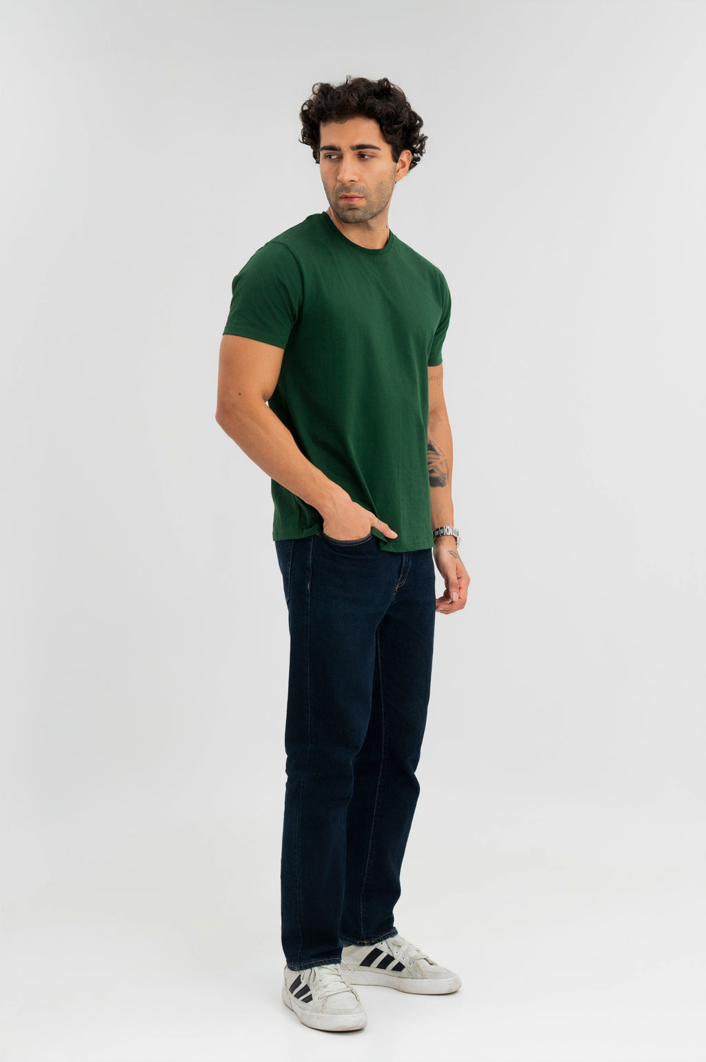 Dark Green - Pure Cotton Round Neck Tshirt