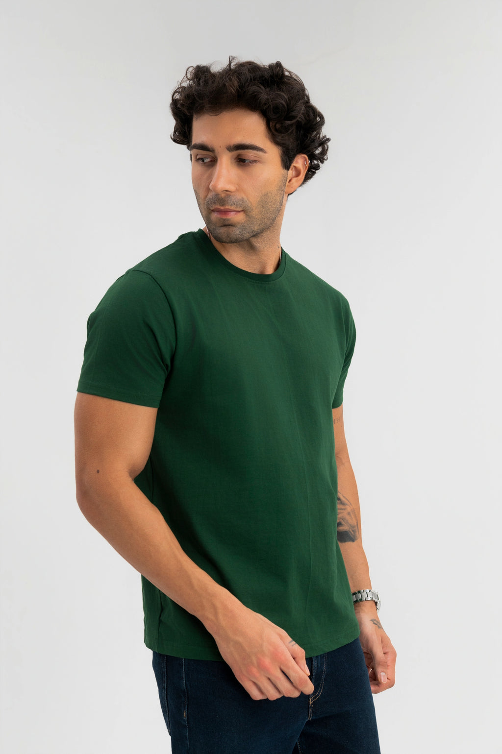 Dark Green - Pure Cotton Round Neck Tshirt