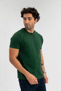 Dark Green - Pure Cotton Round Neck Tshirt