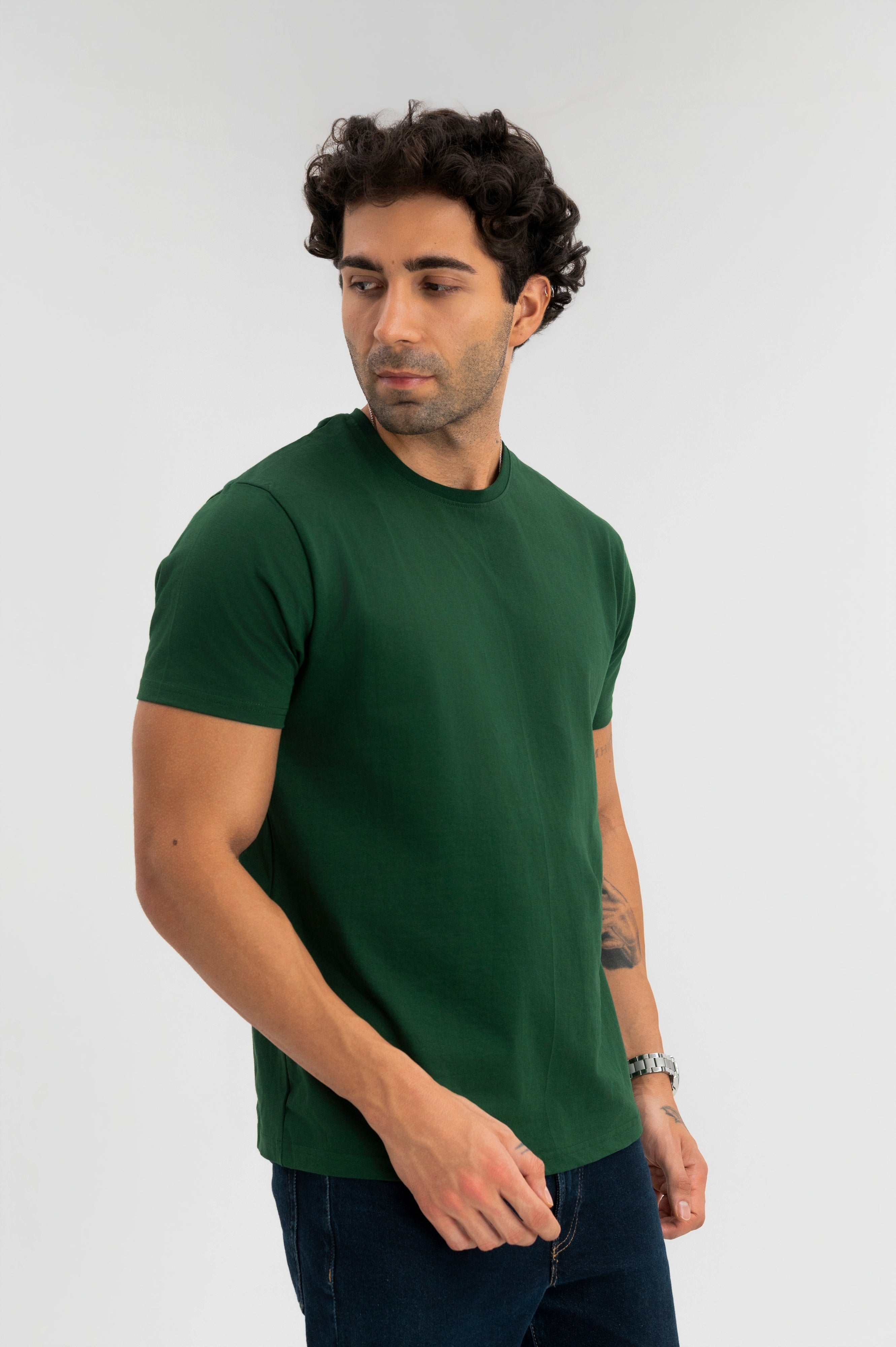 Dark Green - Pure Cotton Round Neck Tshirt