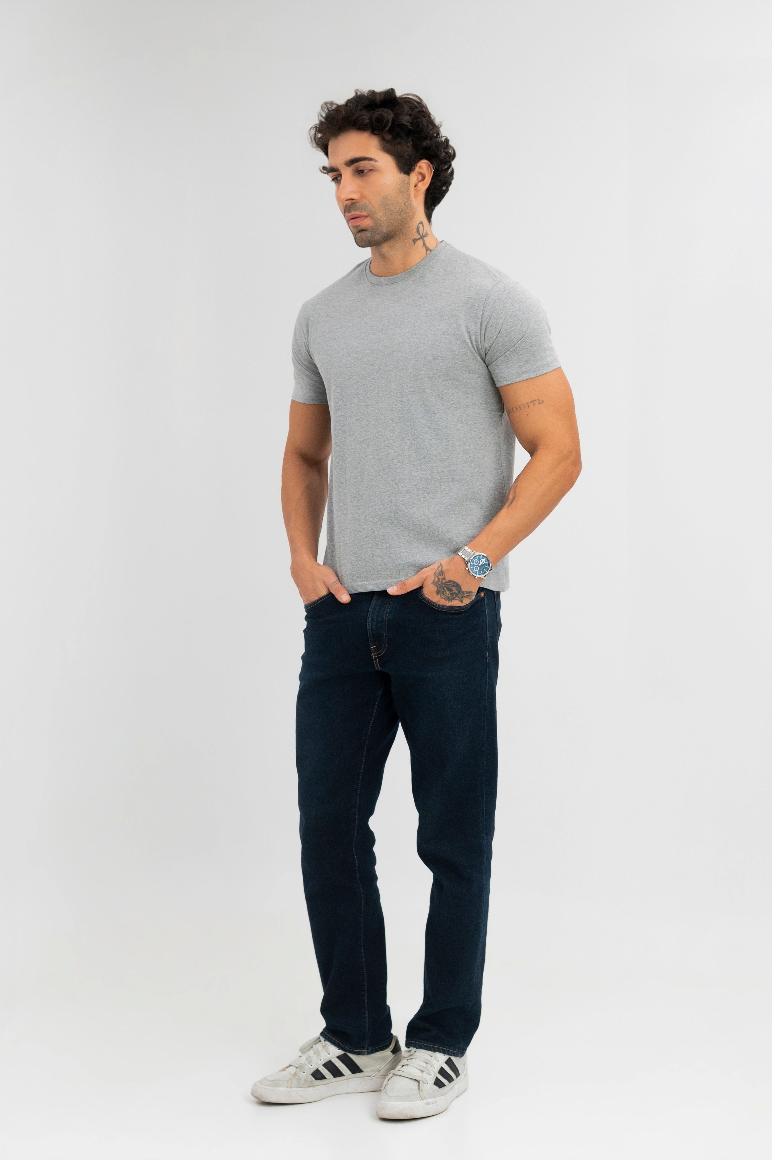 Light Grey - Pure Cotton Round Neck Tshirt