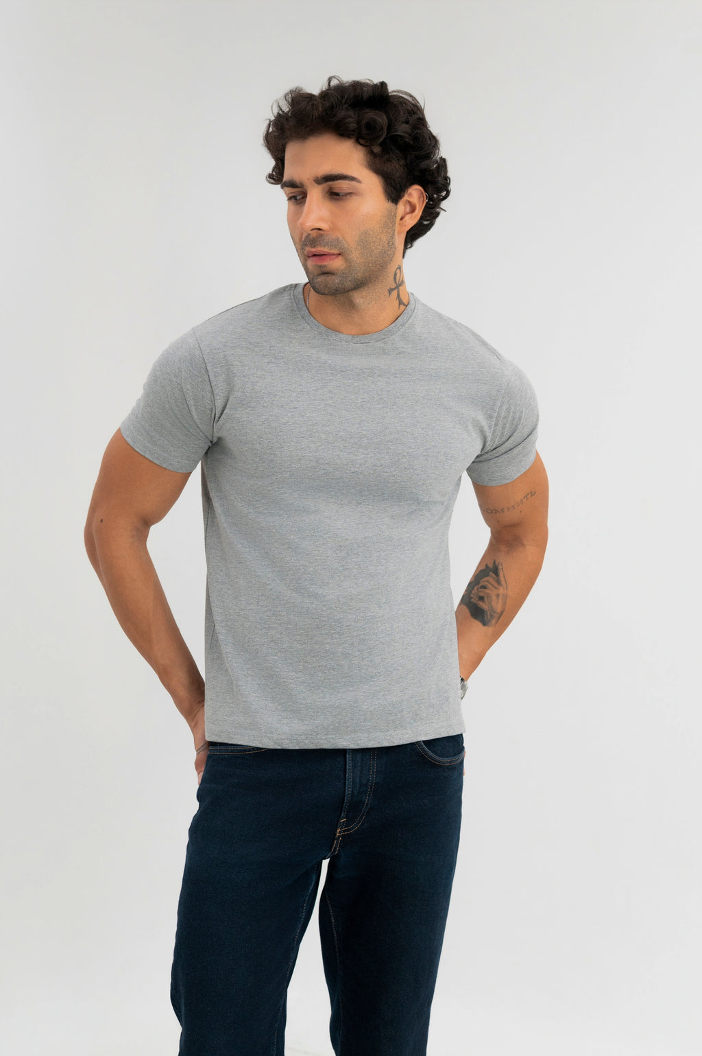 Light Grey - Pure Cotton Round Neck Tshirt