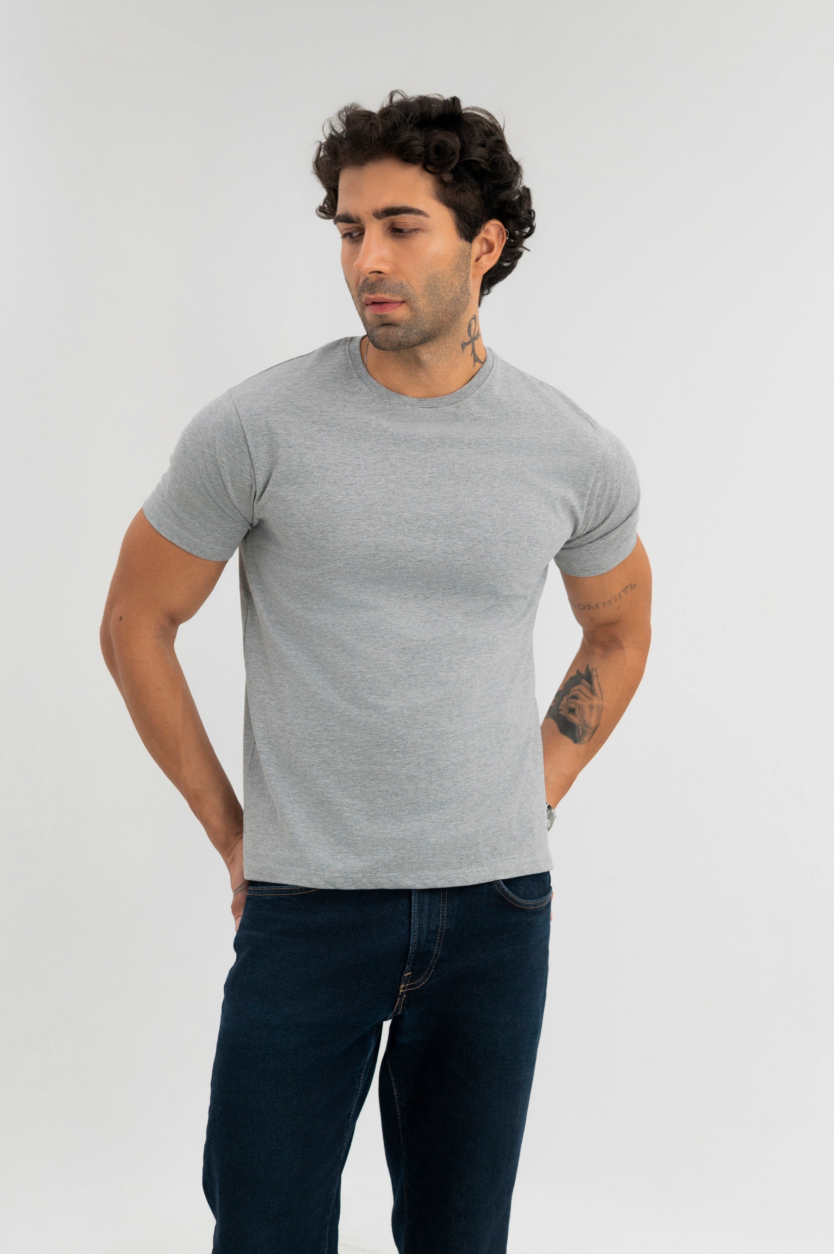 Light Grey - Pure Cotton Round Neck Tshirt