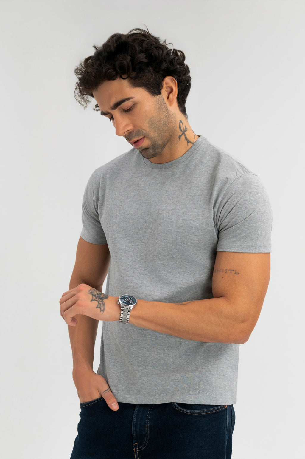 Light Grey - Pure Cotton Round Neck Tshirt