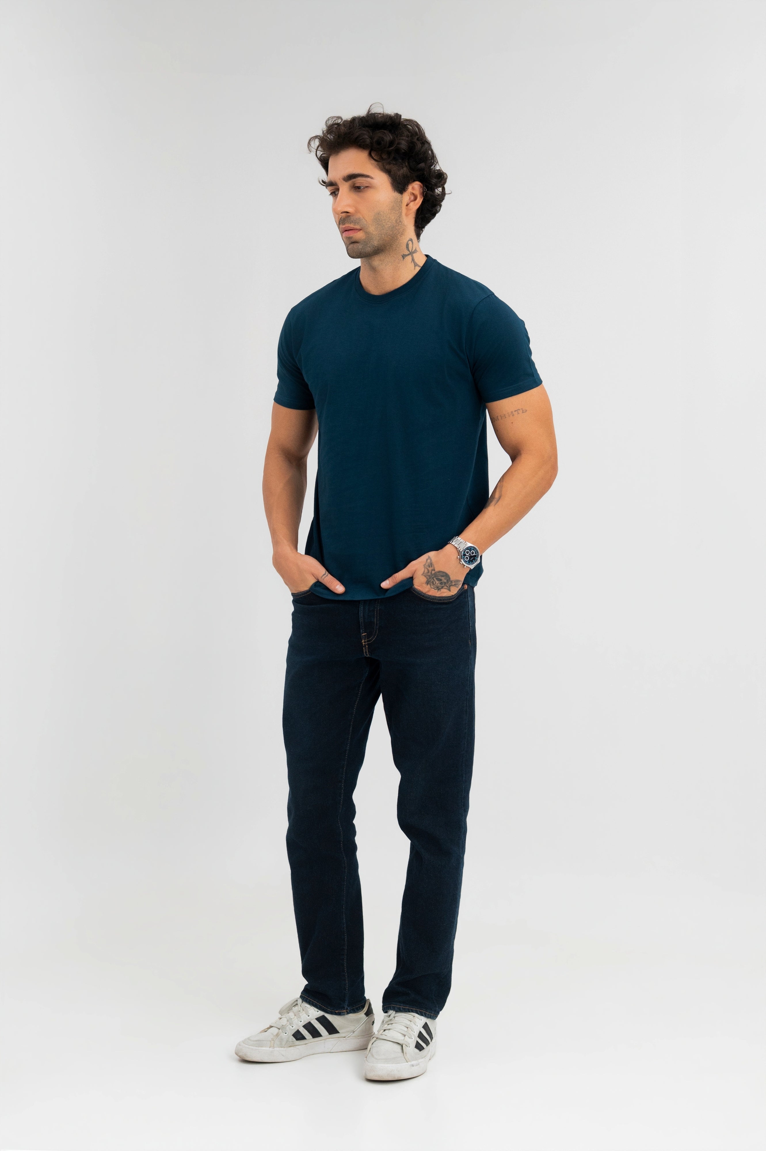 Steel Blue - Pure Cotton Round Neck Tshirt