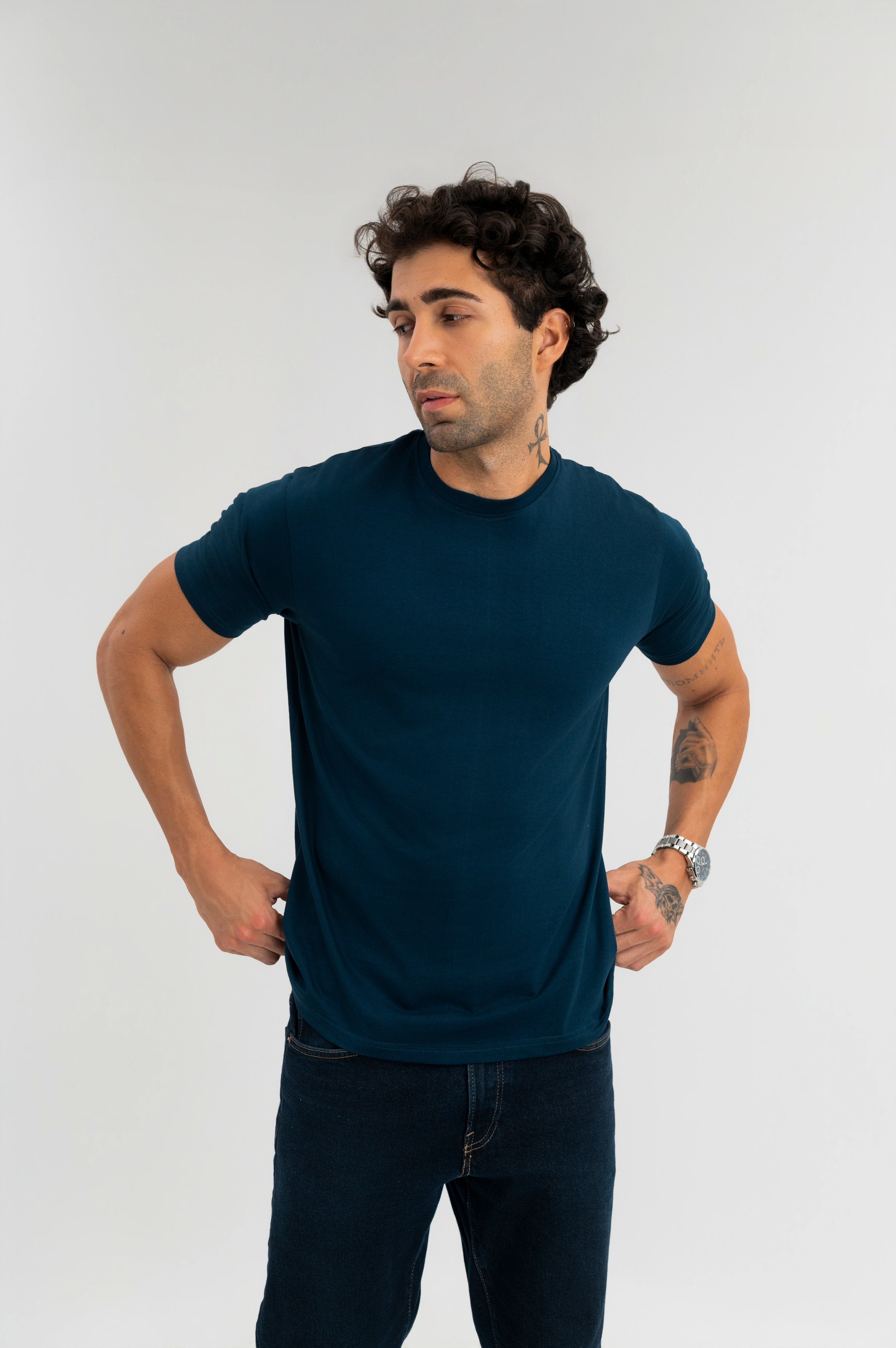 Steel Blue - Pure Cotton Round Neck Tshirt