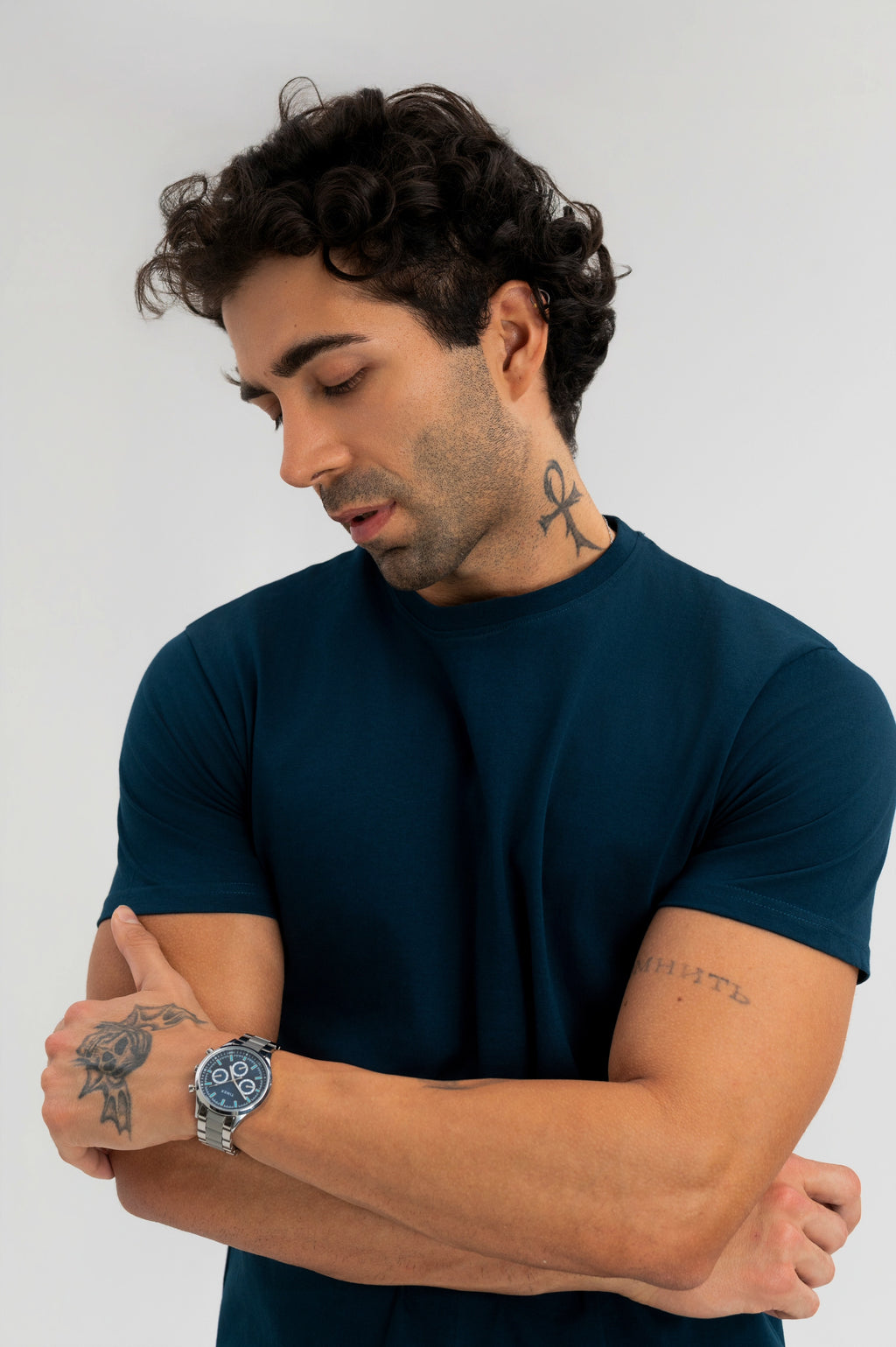 Steel Blue - Pure Cotton Round Neck Tshirt