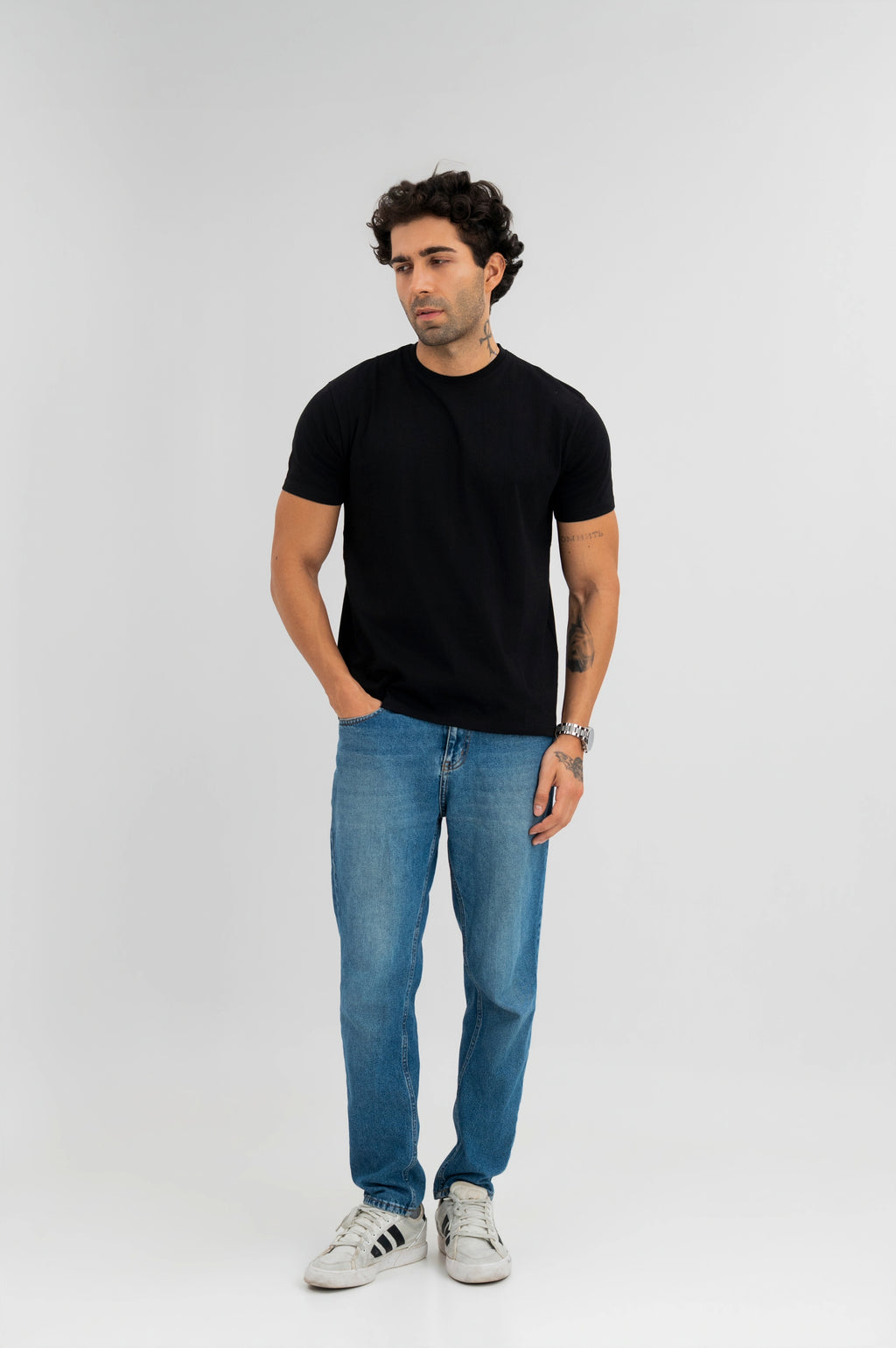 Black - Pure Cotton Round Neck Tshirt