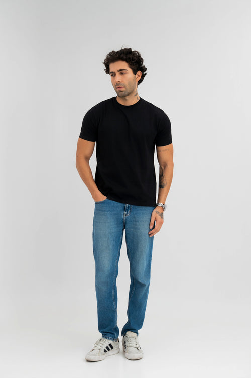 Black - Pure Cotton Round Neck Tshirt