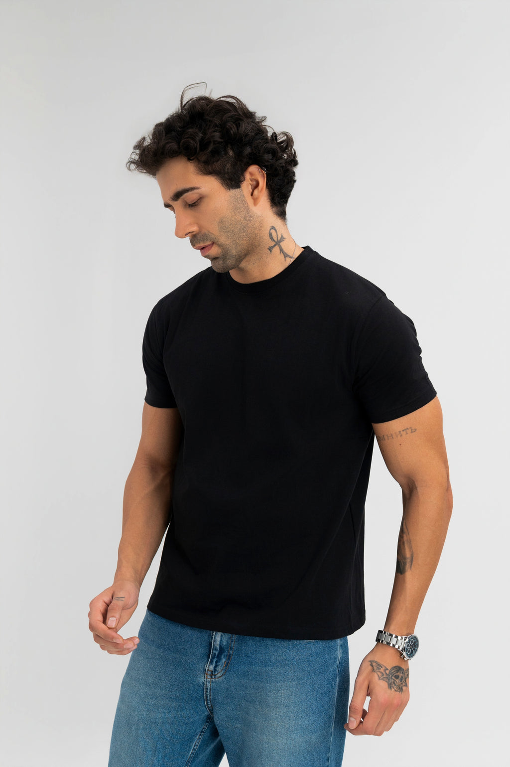 Black - Pure Cotton Round Neck Tshirt