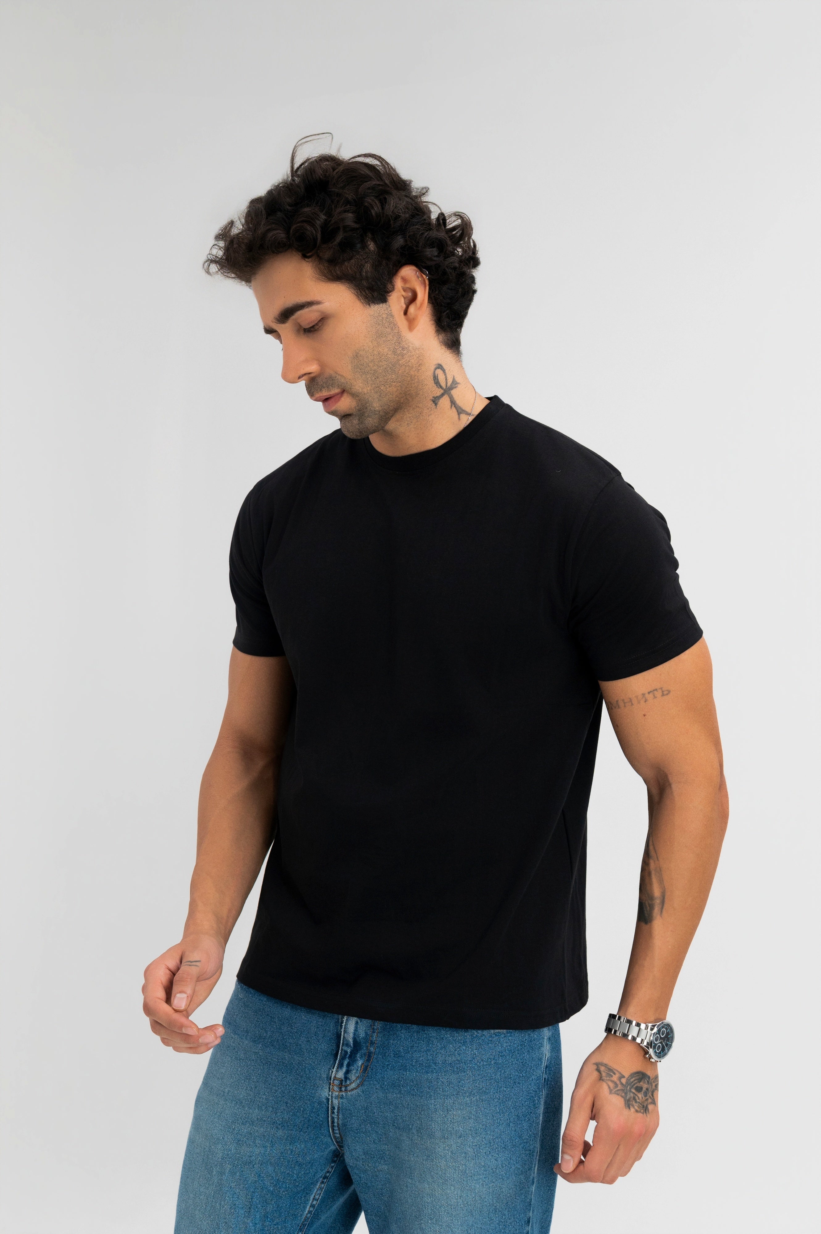 Black - Pure Cotton Round Neck Tshirt